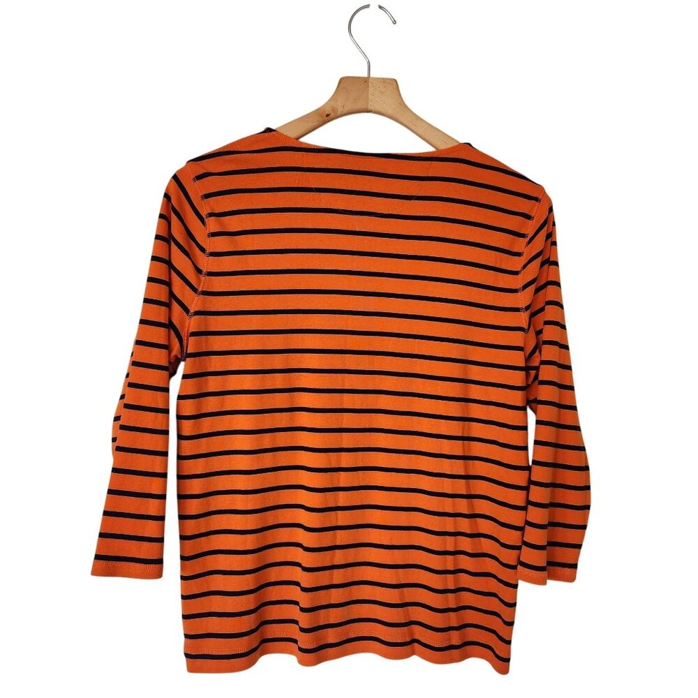 Lauren Ralph Lauren Orange & Navy Striped Button Henley Top Stretchy Comfy Soft - Picture 2 of 7